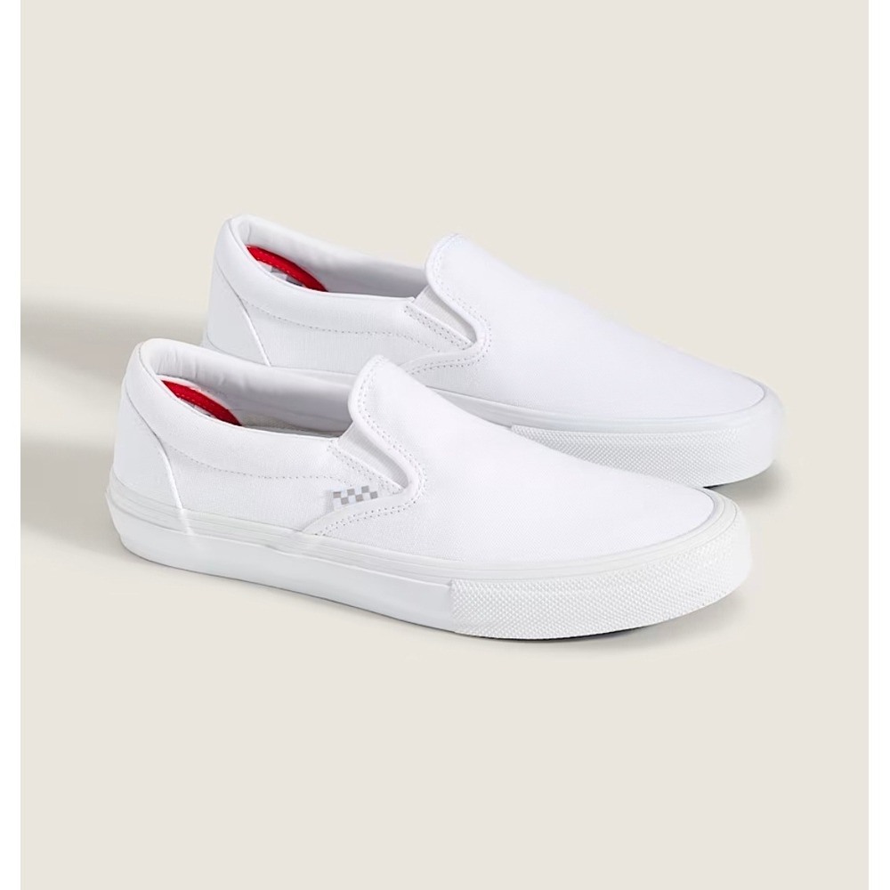Vans Men's Slip-On Skateboarding Shoes White Canvas Size 4.5